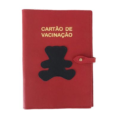 Porta-Cartao-de-Vacina-Little-Bear-Vermelho-Safiano-com-Preto